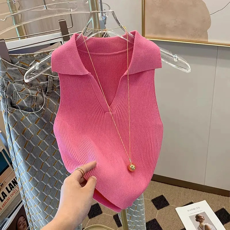 Tank Top Ribbed - Женский трикотажный топ-поло с V-образным вырезом,