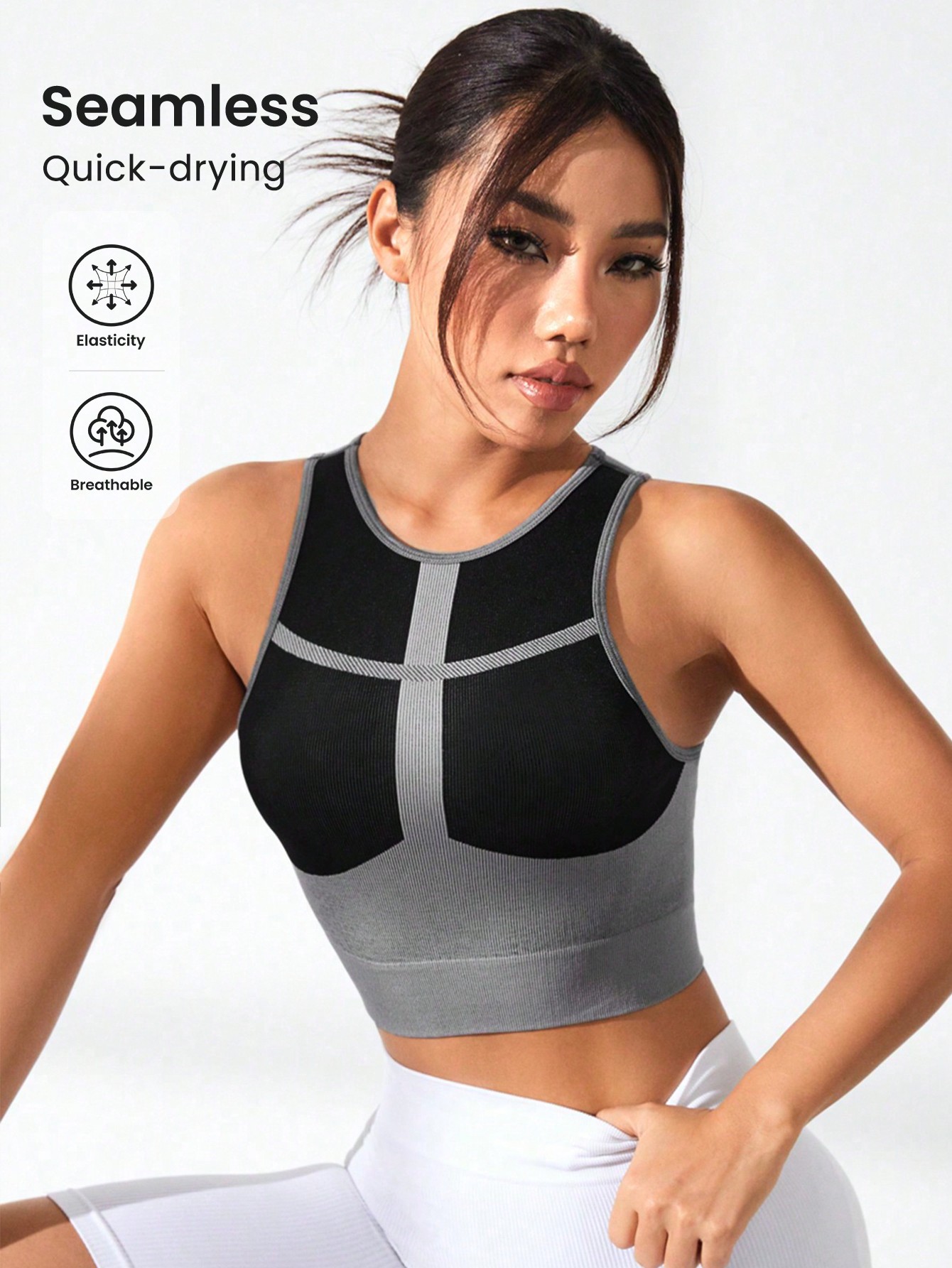 Tank Top Ribbed - Женский укороченный топ-майка с цветовыми блоками